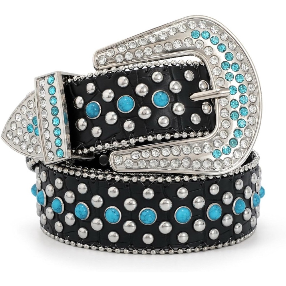 Black and Turquoise Studded Belt